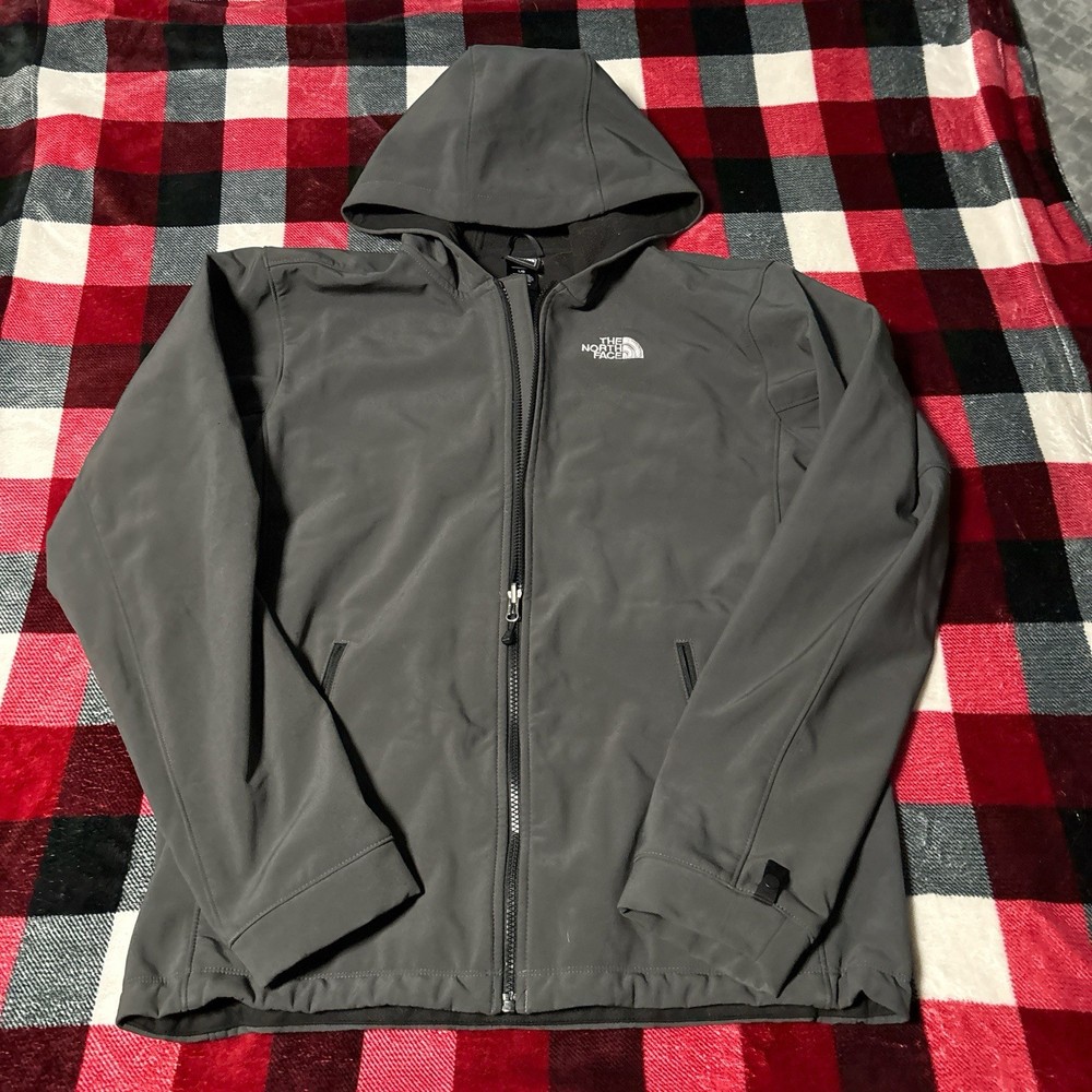 The North Face Mens Softshell Jacket Full Zip Size Large Charcoal Fleece Lined