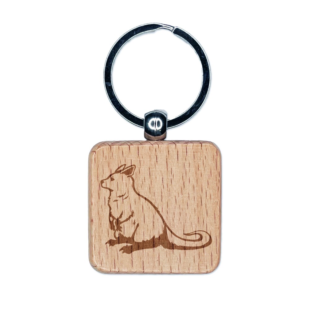 Llavero cuadrado de madera grabada de cuello rojo de Australia etiqueta con etiqueta