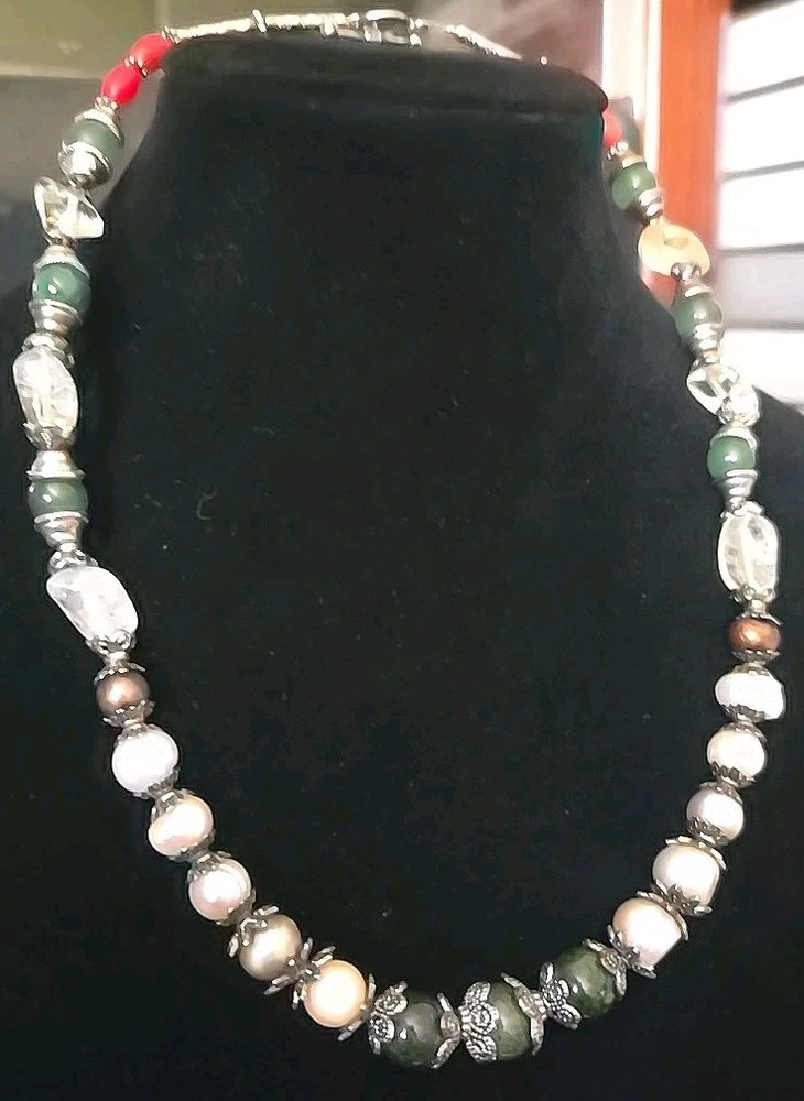 Bohemian Stone Necklace Pearls, Jade Natural Vintage Ethnic Beads Gift