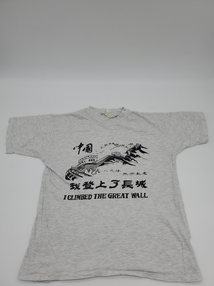 Vintage 90s Small Gray Wall Of China Men Single Stich Shirt..#2955