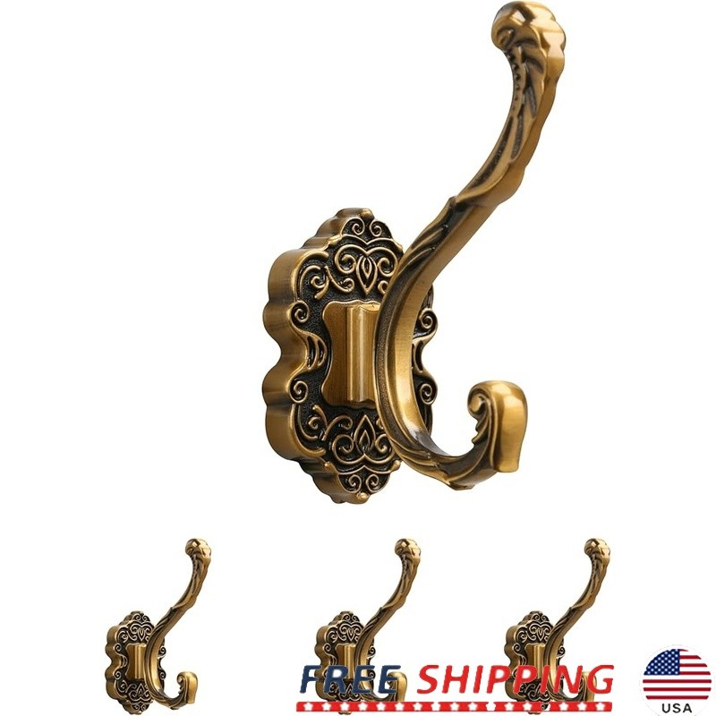 Heavy Duty Aluminum Wall Hooks Hanging Coats Bags Rust Resistant Antique Brass