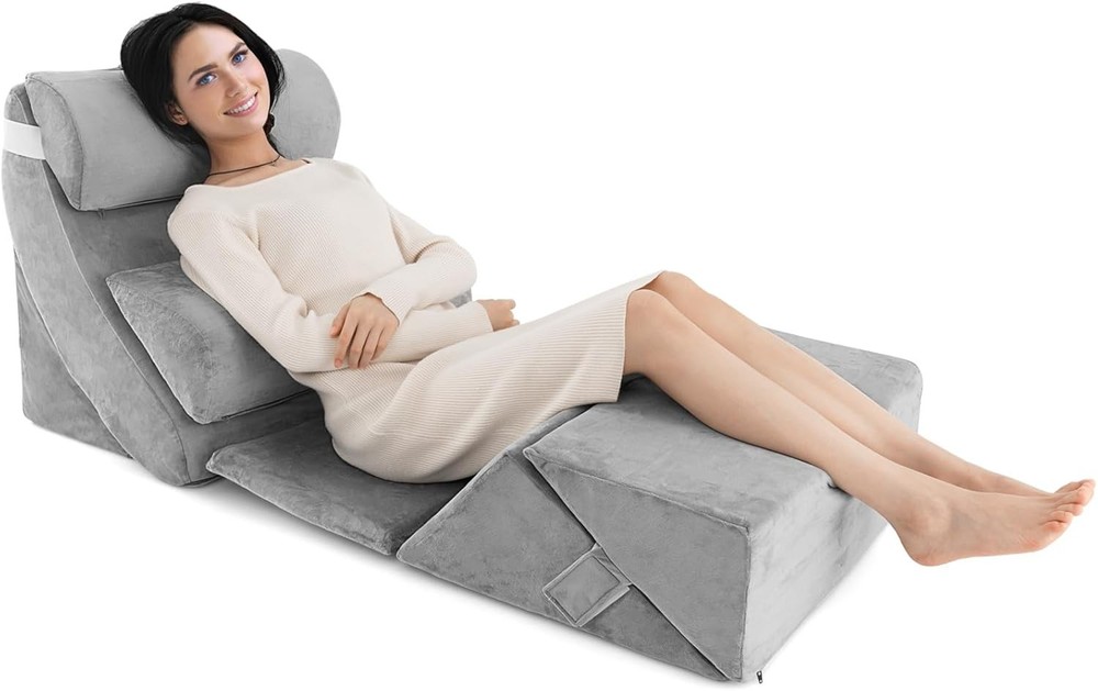7 PCS Orthopedic Bed Wedge Pillow Set, Bed Wedge Pillows with Memory Foam for