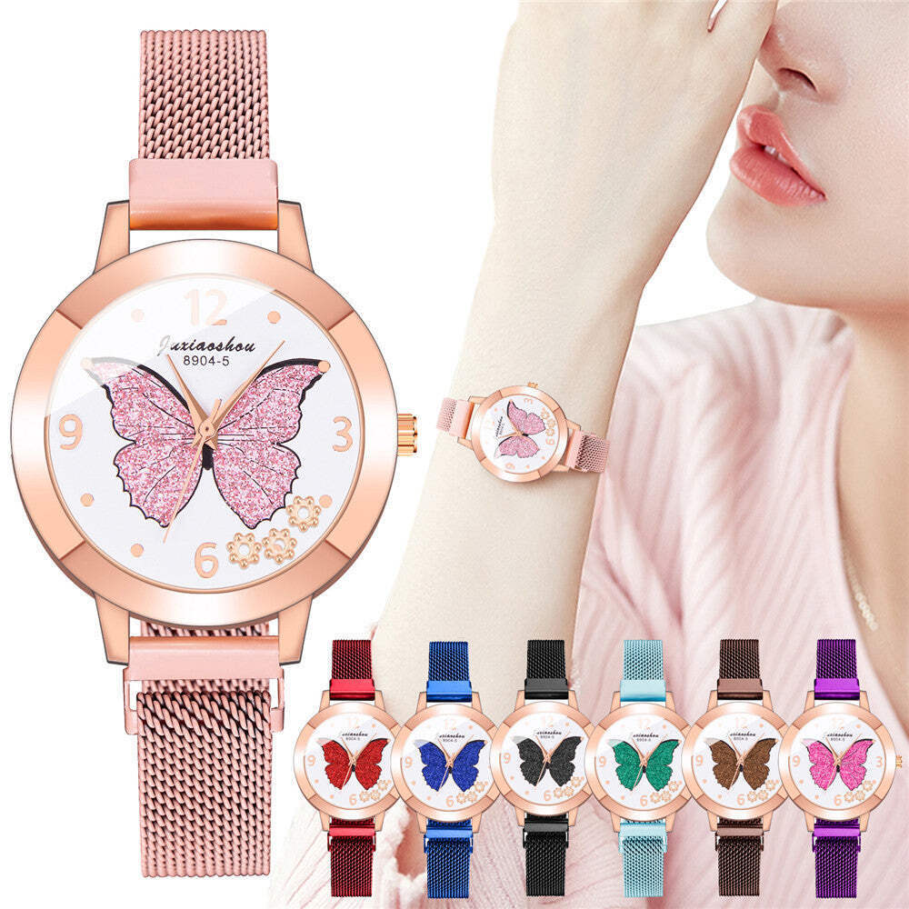 Colorful Butterfly Print Casual Women's Quartz Watch with Round Dial