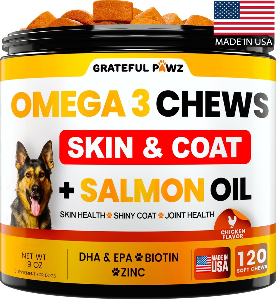 Omega 3 Fish Oil Chews for Dogs – Allergy & Itch Relief – Skin & Coat Support