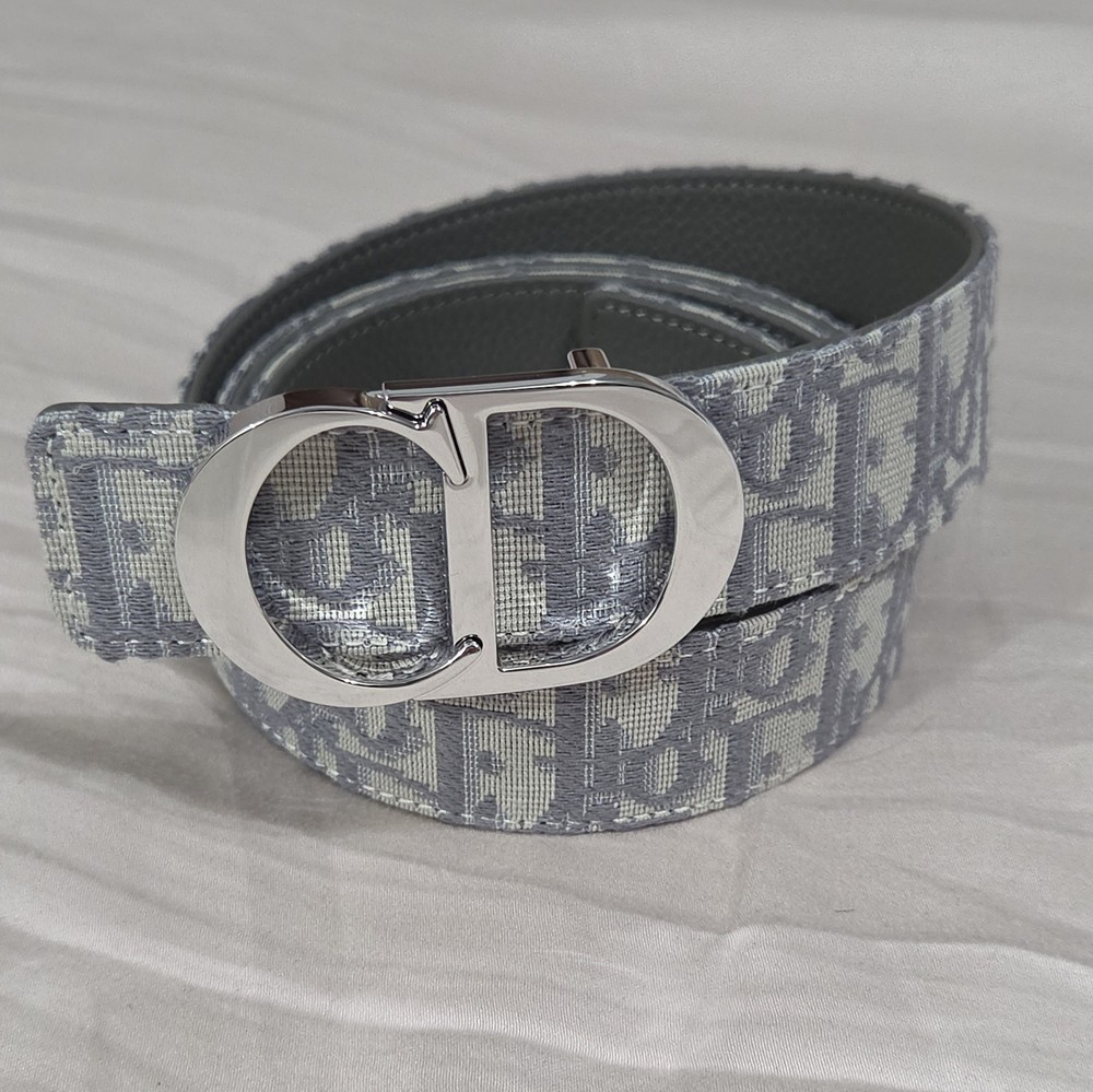 Dior Reversible Gray Monogram Belt Mens Silver Buckle 38-40 IT 110cm