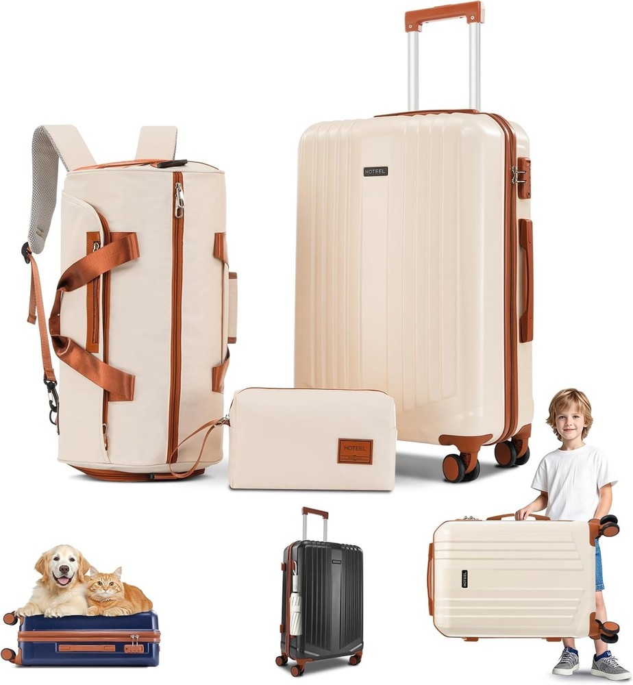 HOTEEL Luggage Set 3 Piece Hardshell ABS+PC Carry on Suitcase Dual-Spinner Wheel