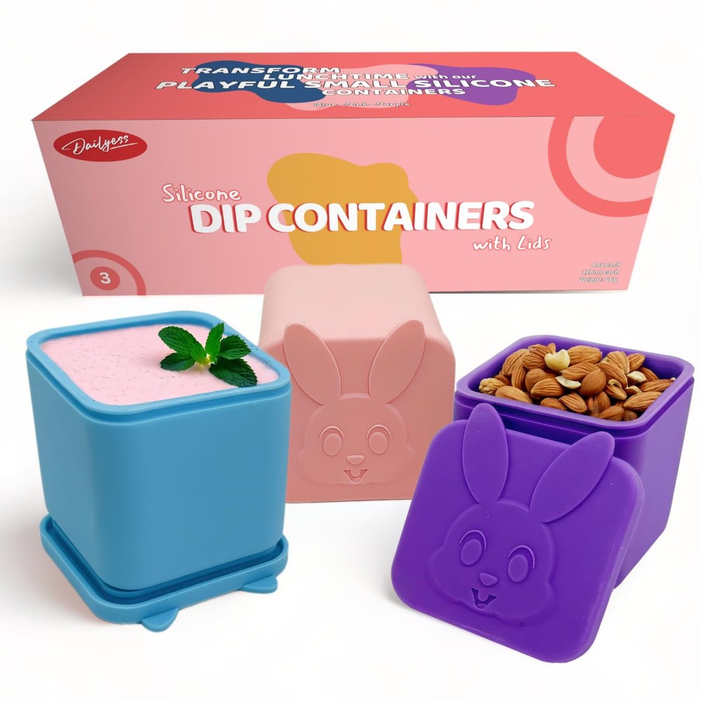 3 Pack Reusable Condiment Containers with Lids for Sauce Dressing (4oz), Smal...