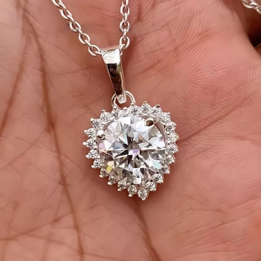 Certified 4.30 Ct White Diamond Solitaire Pendant in 925 Silver Gift for Women