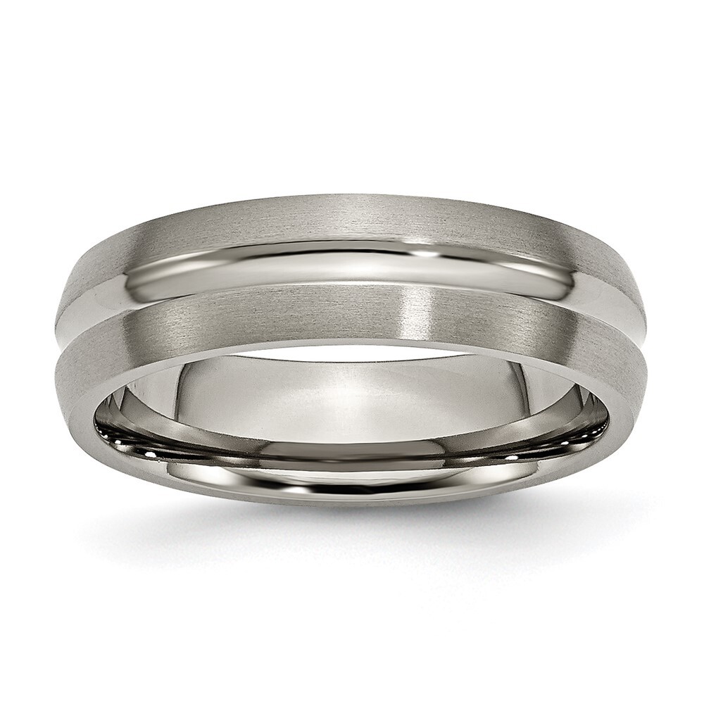 Titanium Brushed and Polished 6mm Grooved Band Ring Size 8 for Men 3.14gm