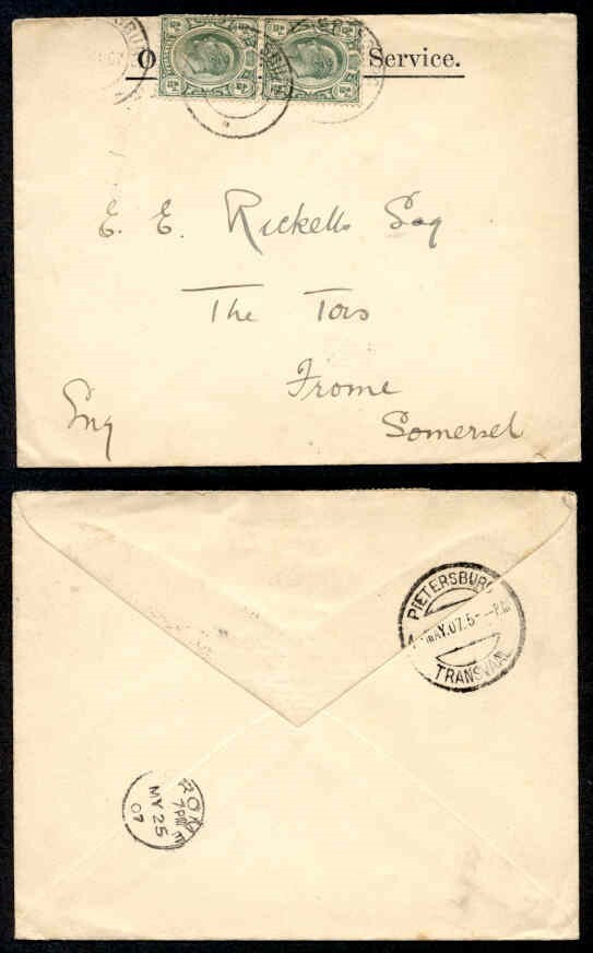 1907 Transvaal OHMS Cover with Internal Revenue Stamps
