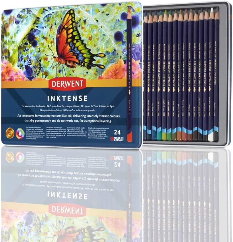 Inktense Pencils Tin, Set of 24, Great for Holiday Gifts, 4Mm round Core, Firm T