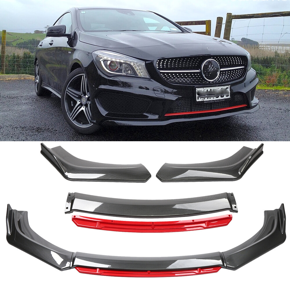 For Mercedes-Benz CLA-Class Front Bumper Lip Spoiler Splitter Carbon Fiber + Red
