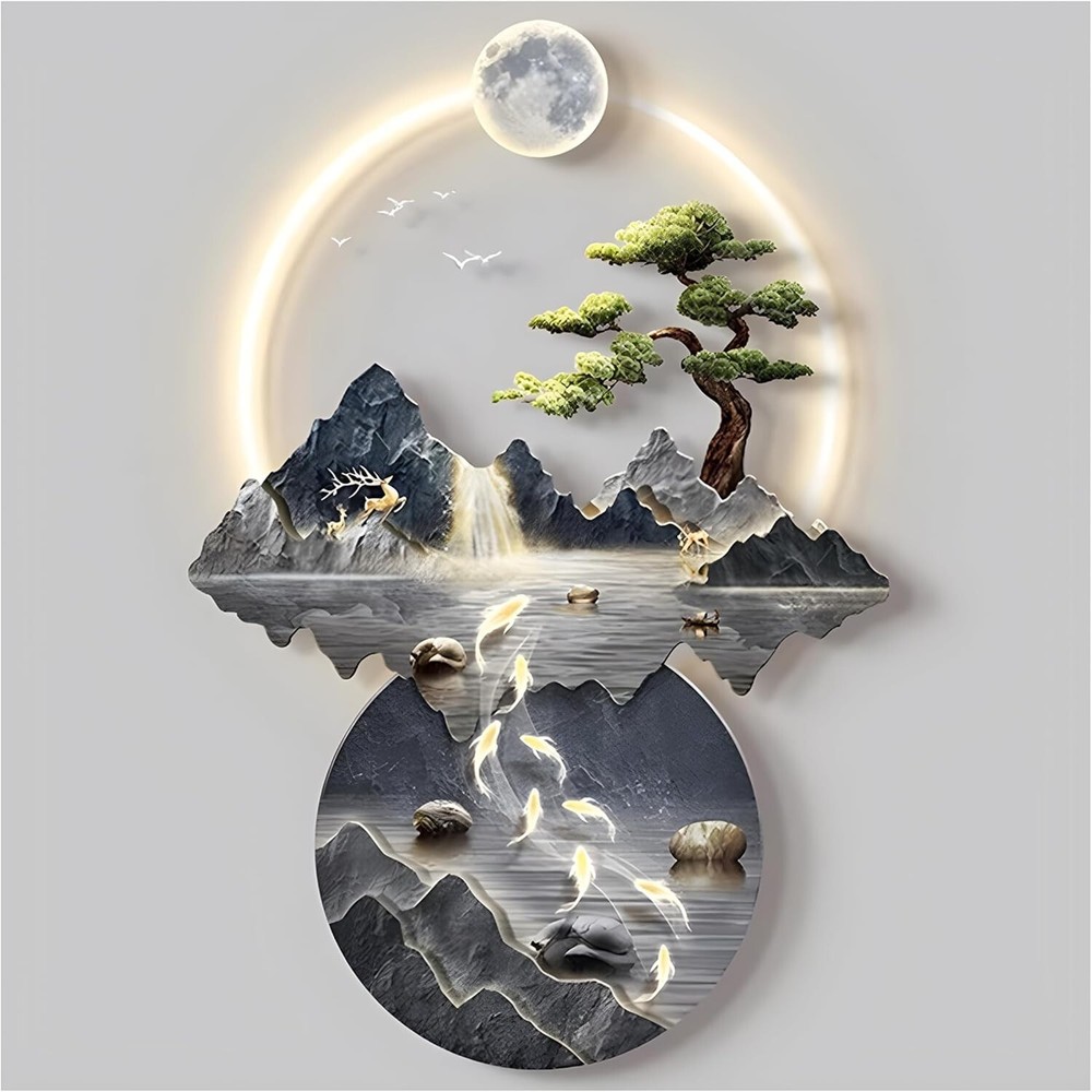 3D LED Light Metal Wall Art Sculpture 31.5x25.6 Large Geometric Home Decor