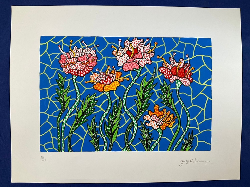 KUSAMA YAYOI - painting drawing 11.8 x 15.7 in  on old paper signed stamped