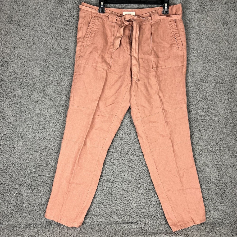 Ann Taylor LOFT 100% Linen Trouser Pants Womens 8 Pink Flat Front Pockets -H