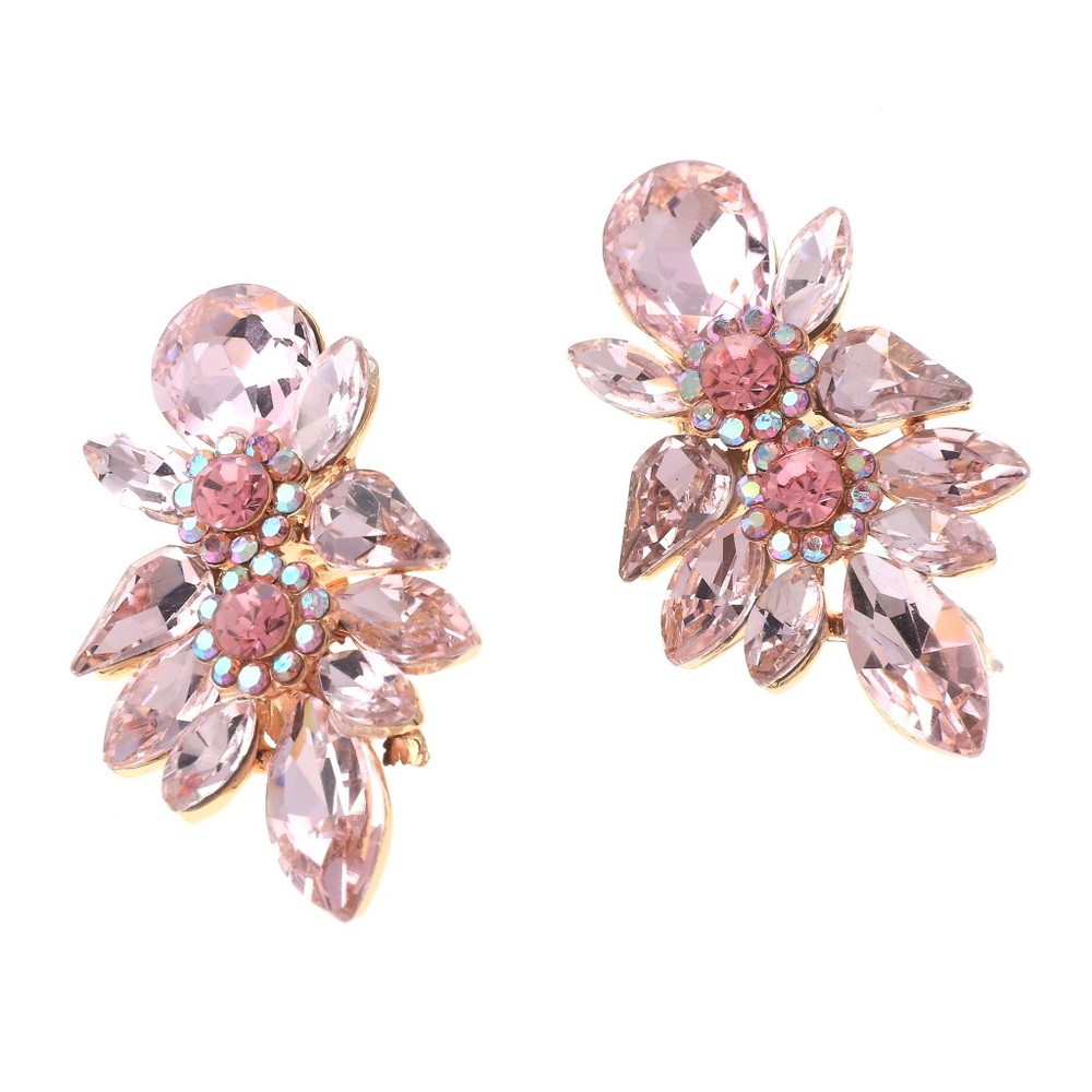 Gold Tone Rhinestone Crystal Clip-On Earrings ER2587-PNK