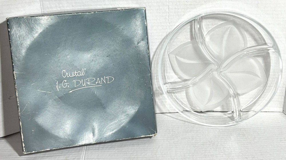 VTG Cristal J.G. Durand France Florence Frosted Crystal Glass 4-Part Relish Dish