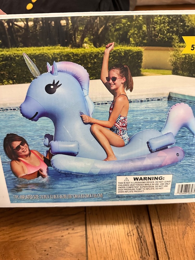 Members Mark Inflatable Blue Unicorn Pool Float with Side Handles for Swimming-image