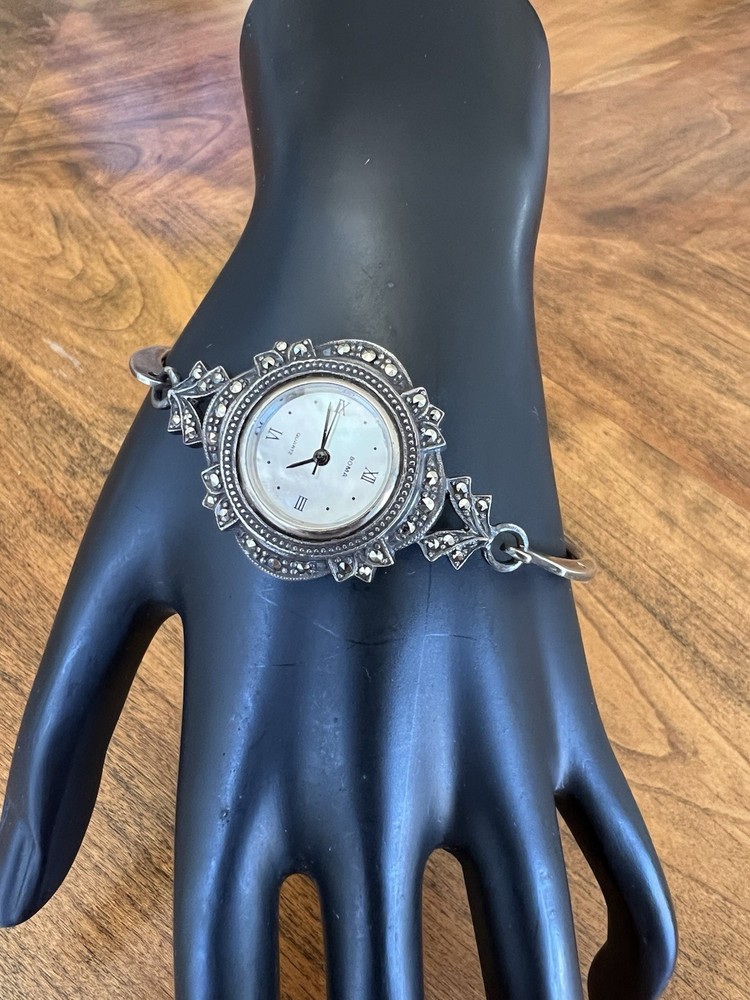 Vintage Boma 925 silver marcasite bracelet watch elegant style