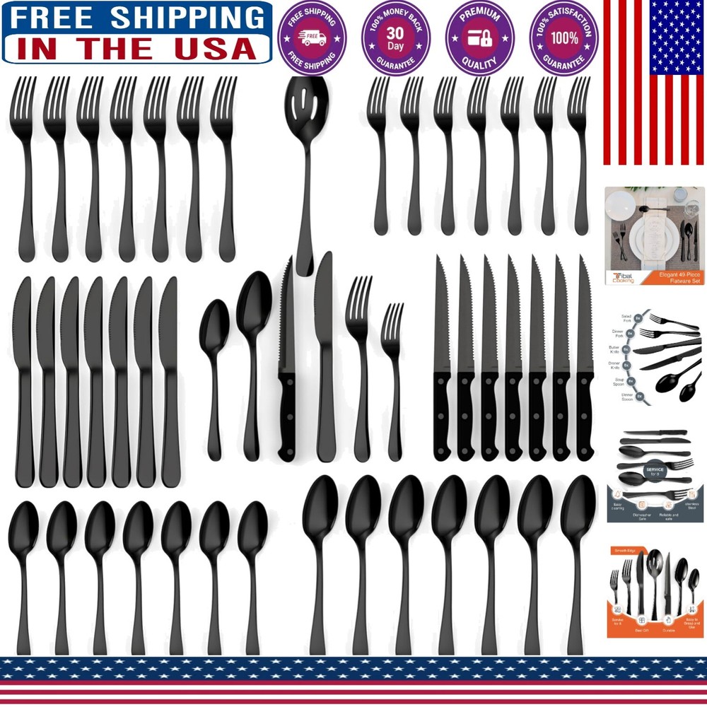 Stylish 49-Piece Silverware Set - Heavy-Duty, Rust-Resistant & Modern Design