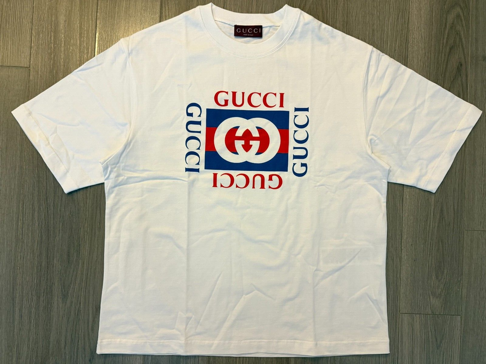 Gucci Printed Cotton Jersey Tee Shirt white sz L
