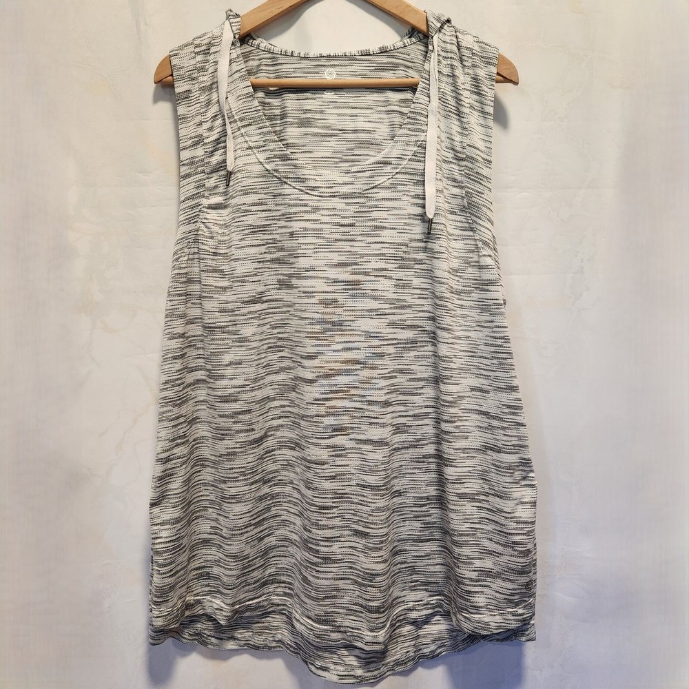 Rainbeau Curves Hooded Tank Top Women's 14-16 Gray/White Striped Drawstring