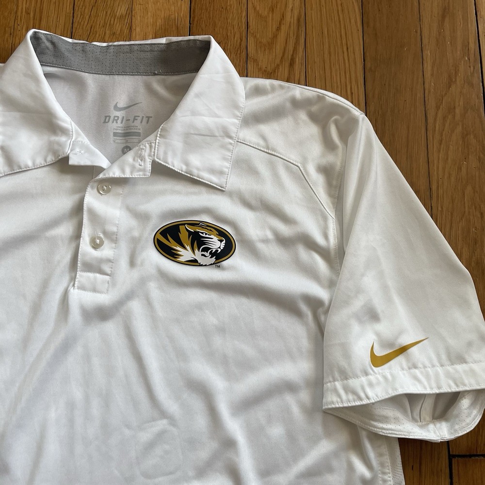 Nike Dri Fit Men’s Medium Missouri Tigers Golf Polo Shirt White Logo Mizzou EUC