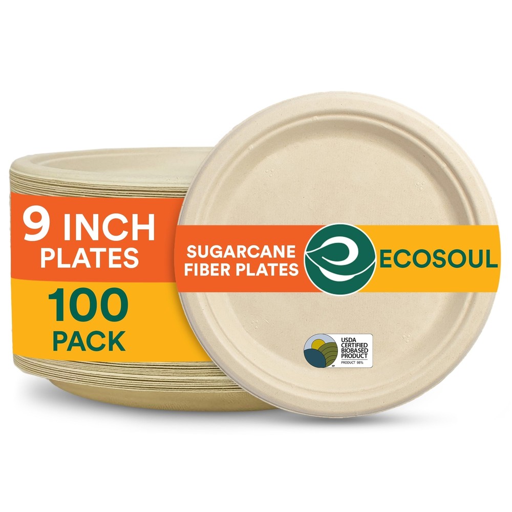 100% Compostable, Biodegradable, Disposable Bagasse Paper Plates | Heavy-Duty...