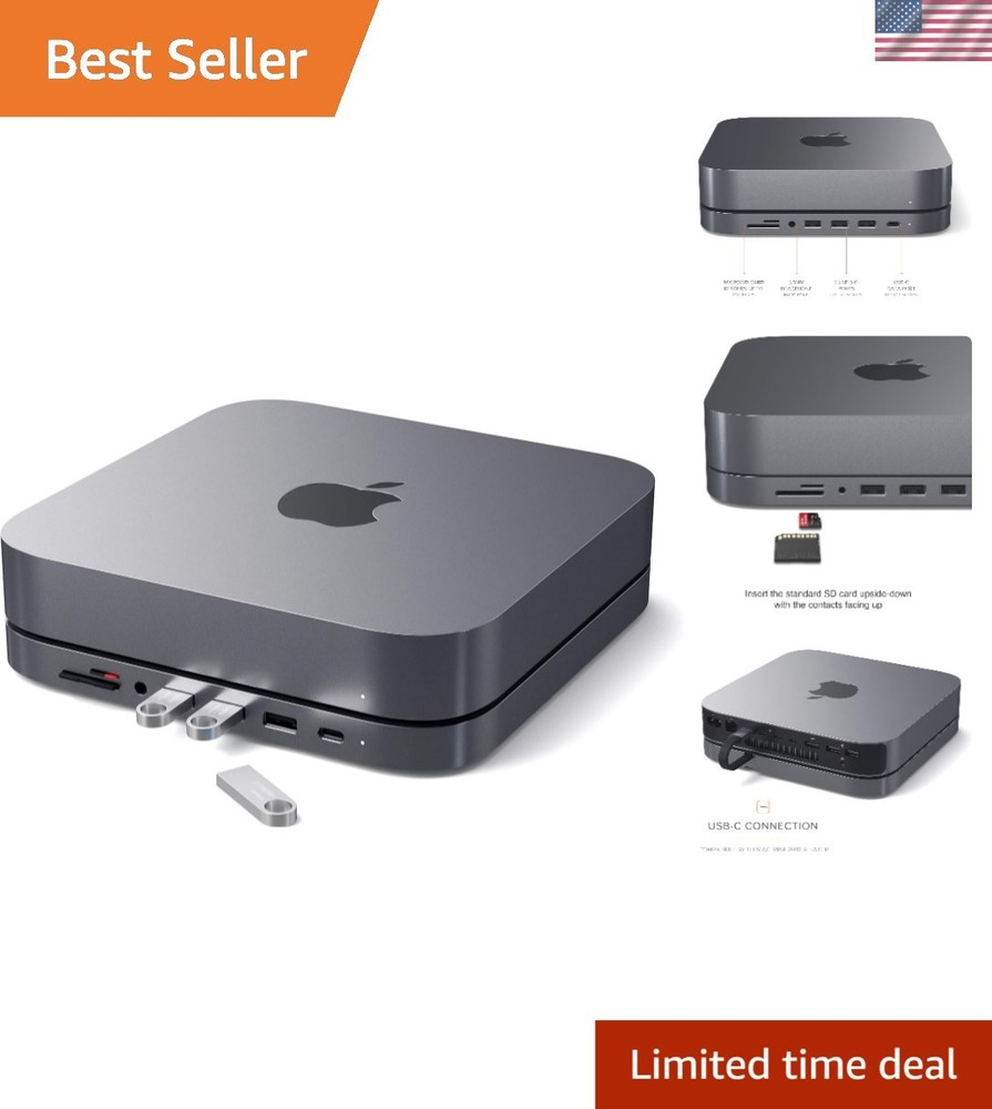 USB C Hub with Micro/SD Readers & Headphone Jack for Mac Mini M2/M1 - Space Gray