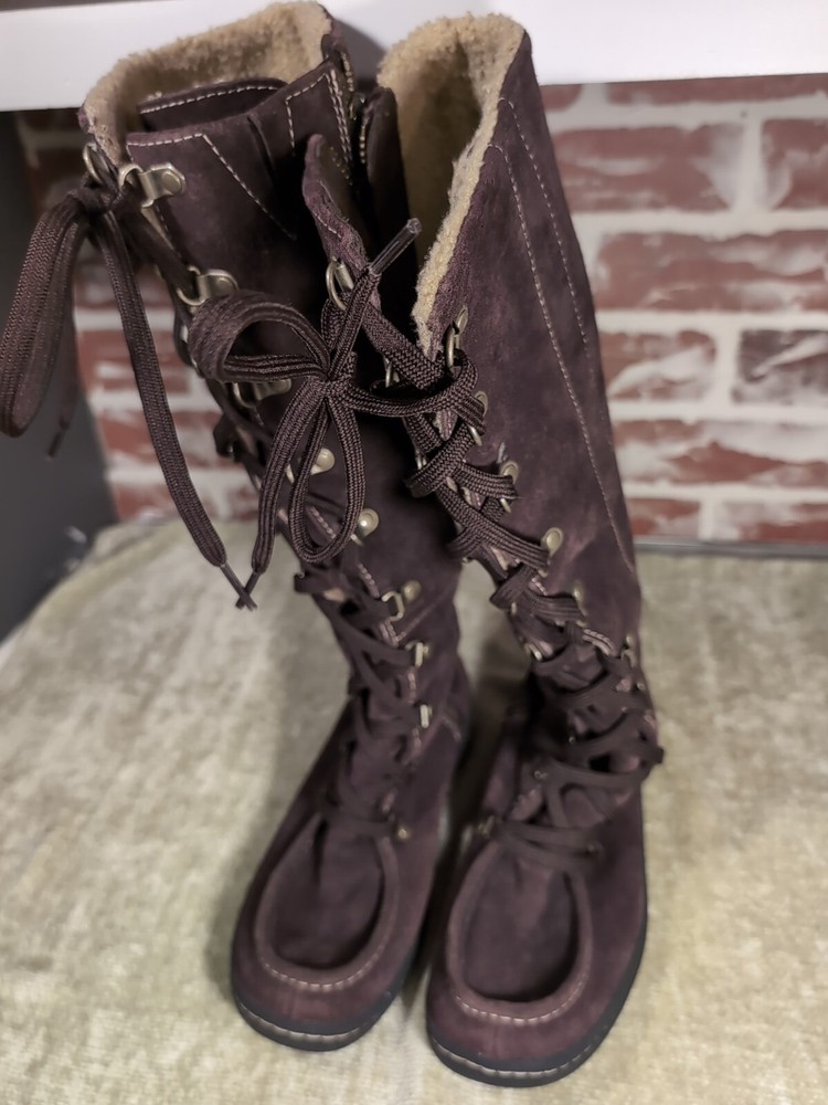 Timberland Women Sherpa Knee High Suede Leather Boots Brown Size 6 M