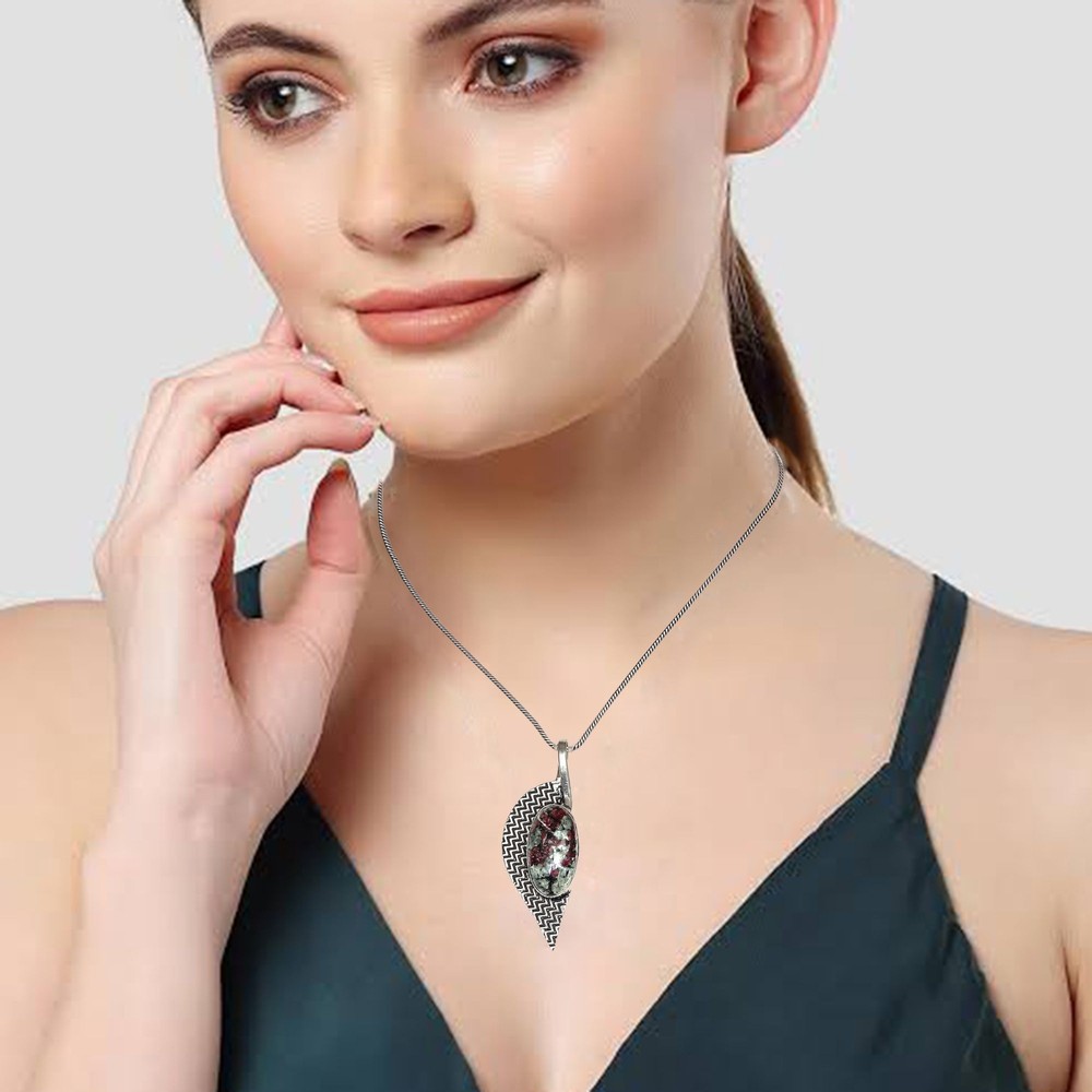 Edulite Gemstone Silver Pendant Jewelry Gift for Women Unisex 1.75 Inch