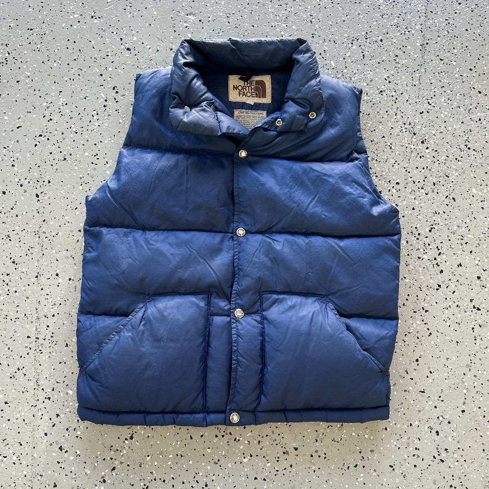 Vintage 70s The North Face Brown Label Sz S Puffer Vest Goose Down Blue