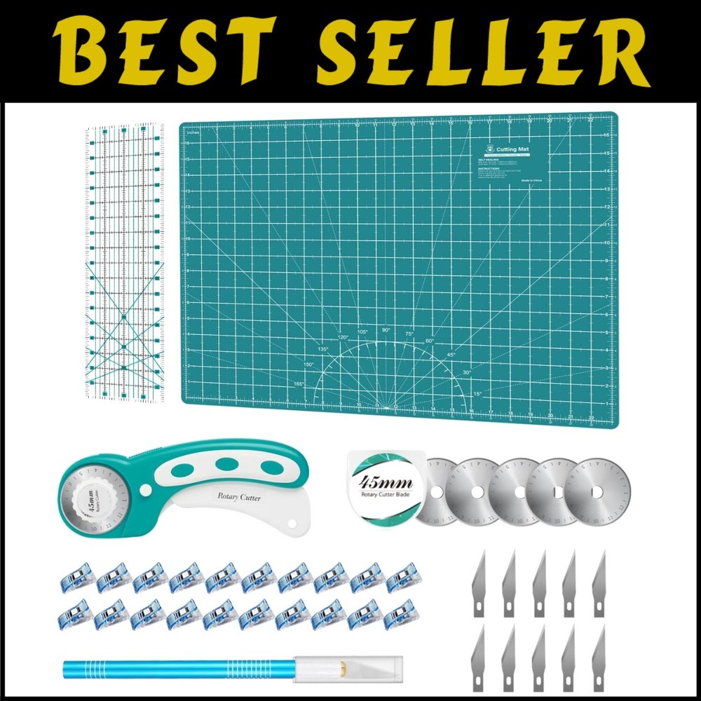 All-in-One Quilting Kit with Rotary Cutter Blades Mat and Craft Knife for Sewing and DIY Projects