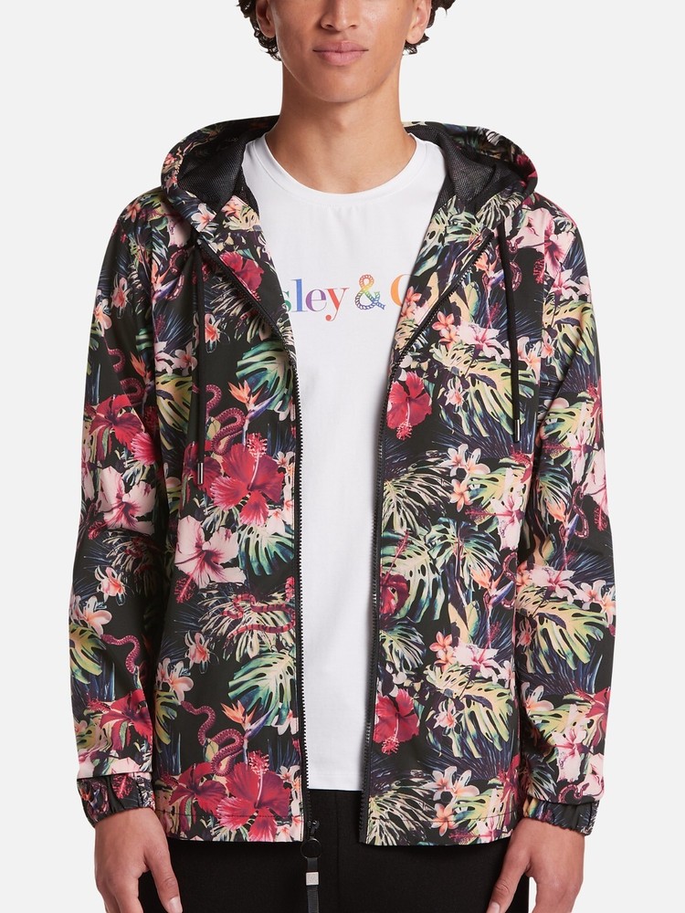 Paisley & Gray Men's Slim Fit Rain Jacket Tropical Snake Print Large