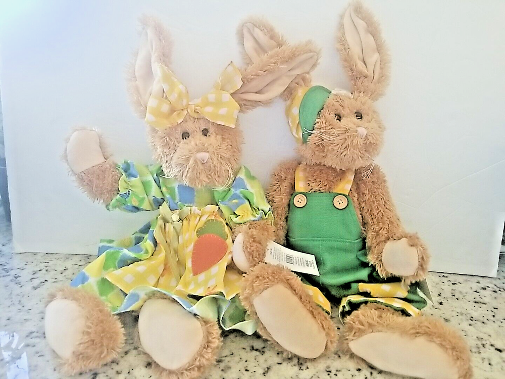 Seasonal Sensations Easter Bunny Rabbit Plush Stuffed Animal Couple, Boy & Girl-image