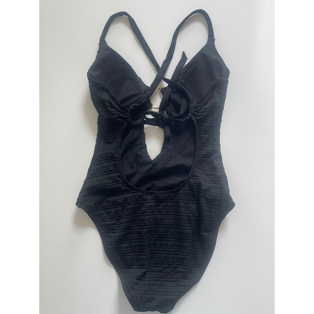 BECCA Black One Piece Swimsuit With Decorative Ring Women's Size Medium