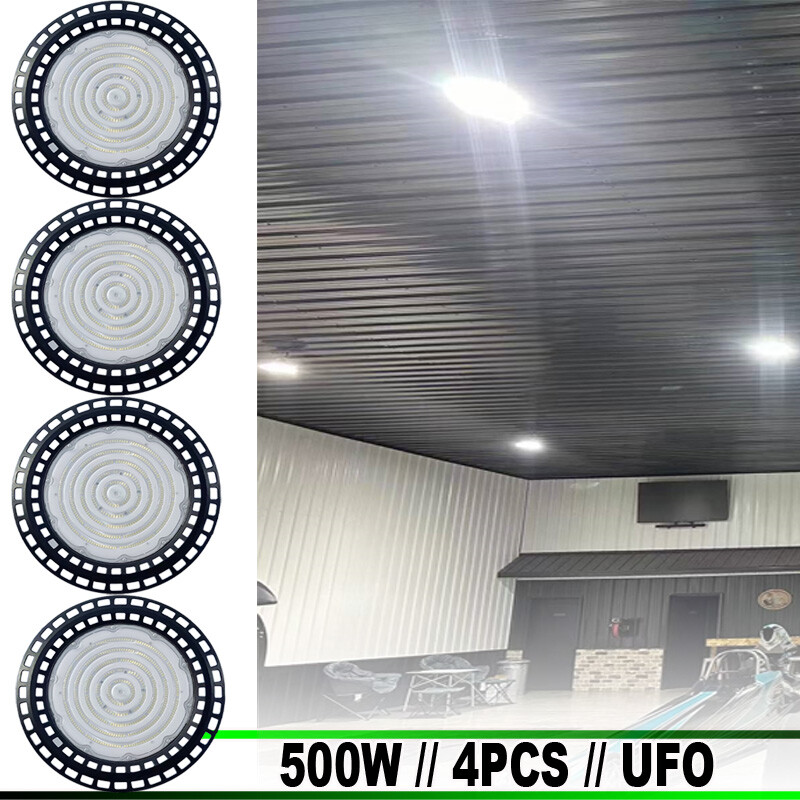 500W UFO High Bay LED Lights 4-Pack for Factory Warehouse Commercial Use