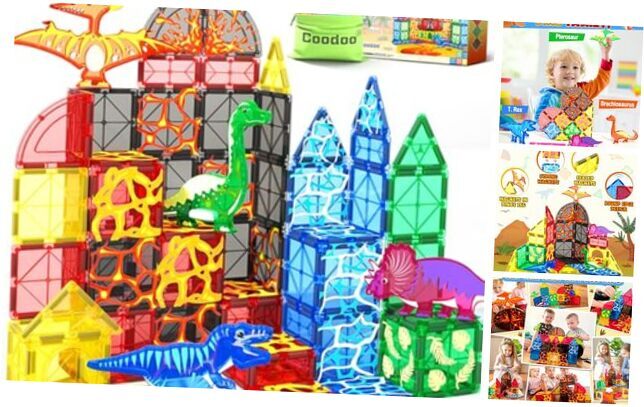 Magnetic Tiles Dinosaur World Starter Set for Kids with Lava Dinosaurs