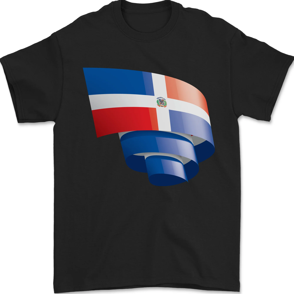 Curled Dominican Republic Flag Dominicanos Day Mens T-Shirt 100% Cotton