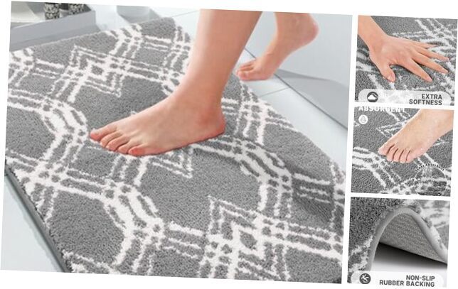 Luxury Fluffy Grey Bath Mat Ultra Soft Thick Plush 32x20 Non-Slip