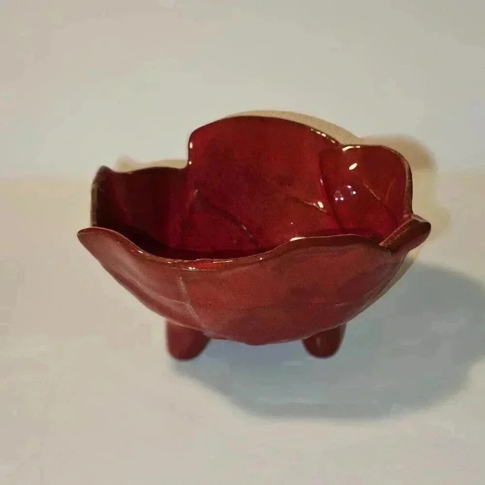 Vintage Ceramic Bowl- Hand Made in Italy- Fall- Leaves- Red-Dainty