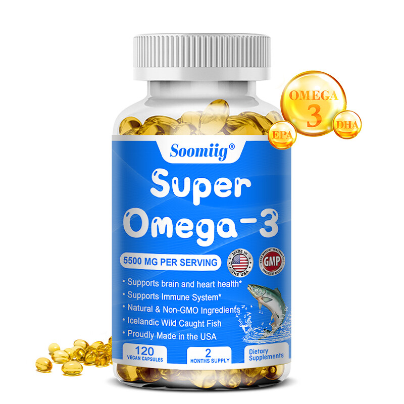 High-Potency Omega 3 Fish Oil 5500mg with EPA DHA for Heart Brain Eye Health 30/60/120 Capsules