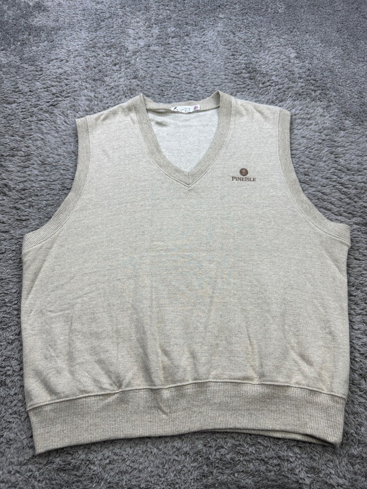 Vtg Haley Sweater Men 2XL Beige Ribbed Pine Isle Golf Club V Neck Vest Made USA