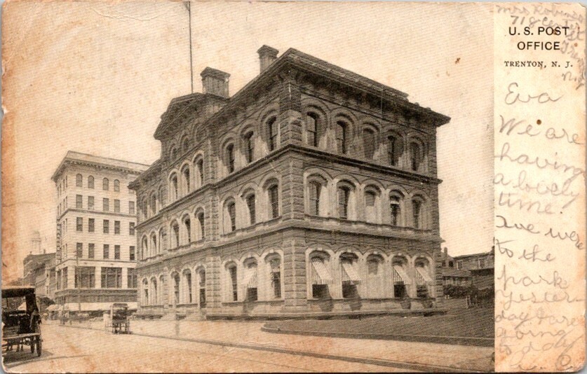 Vintage Postcard Post Office Cars Architecture Trenton New Jersey 1906     18124