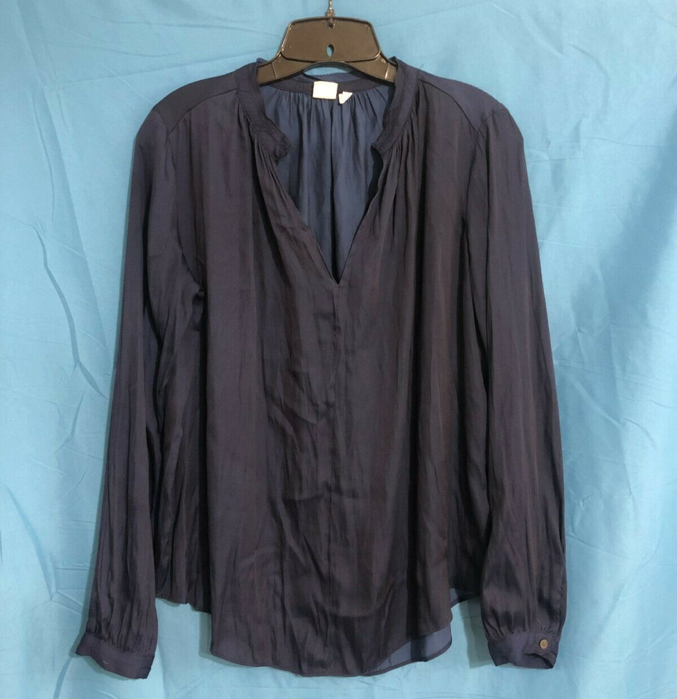 GAP Navy Blue POPOVER TOP SHIRT Flowy Georgette V-NECK POET BLOUSE Oversized XS