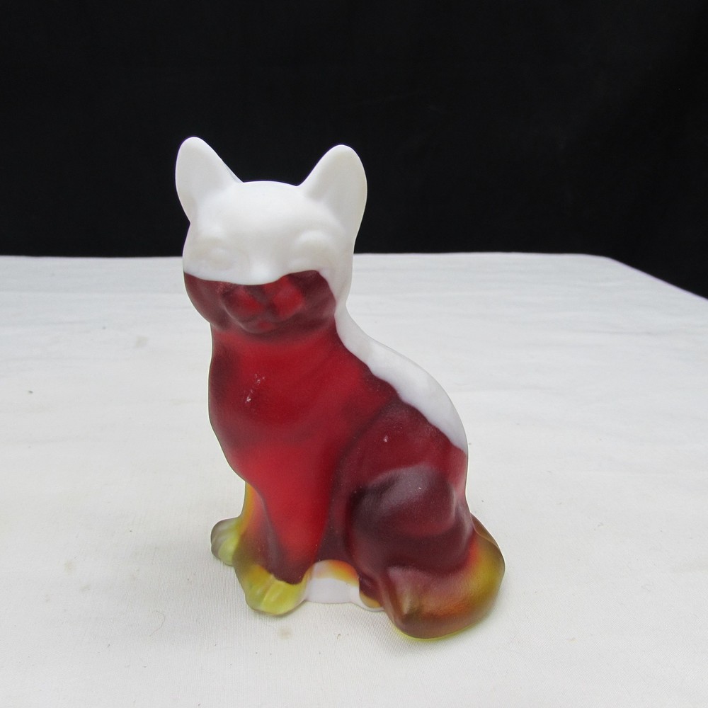Fenton Ruby Satin Milk Glass Head Undecorated Sitting Cat Special Order 2010 328