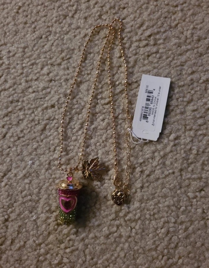 BETSEY JOHNSON COFFEE CUP GOLD TONE OMBRE STONES NECKLACE