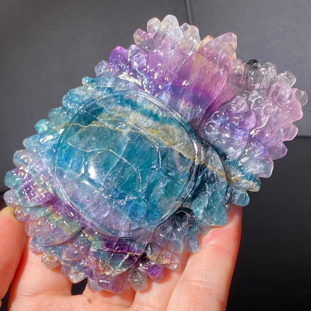 Natural Fluorite Quartz Crystal Hand Carved Turtle Healing Specimen 263G