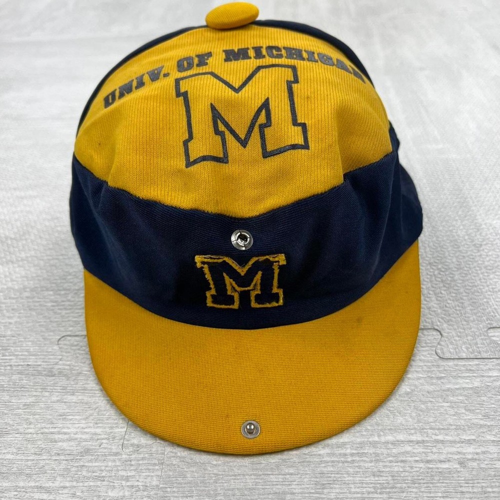 Vintage 80s Michigan Wolverines Snapback Snap-Brim Hat Blue Yellow NCAA College