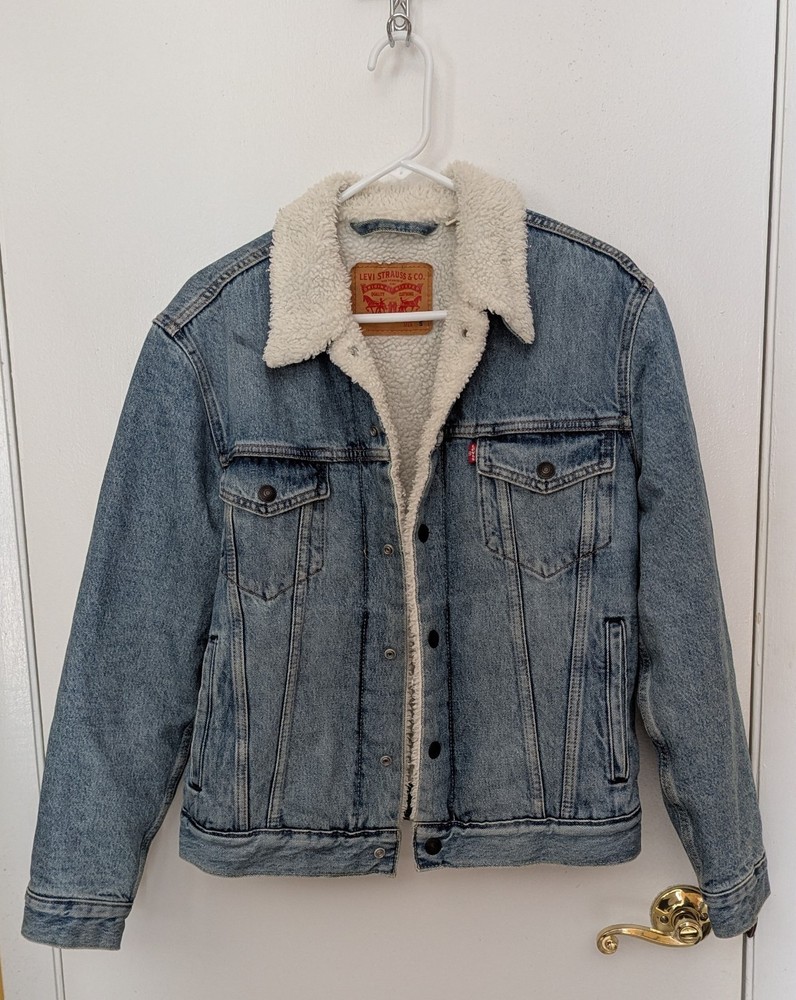 Levi's Men's Sherpa Lined Blue Denim Trucker Jacket - Size Small